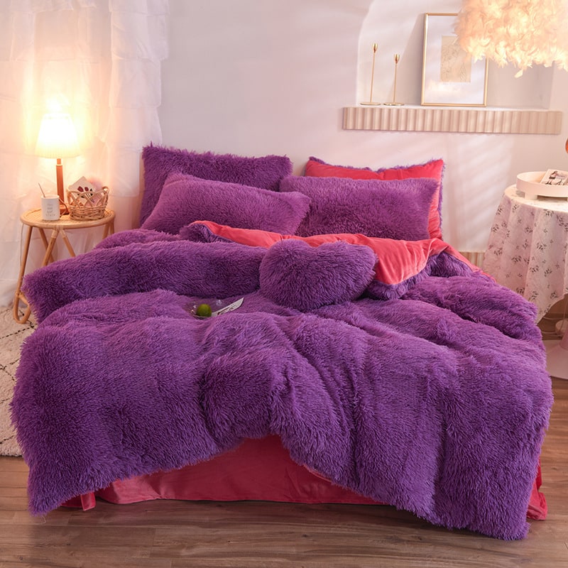 Pluizige langharige dekbedovertrek van zachte nepbont en beddenset voor kingsize daybed sprei