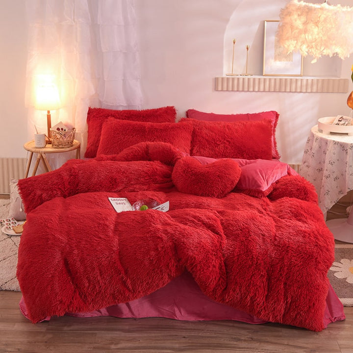 Pluizige langharige dekbedovertrek van zachte nepbont en beddenset voor kingsize daybed sprei