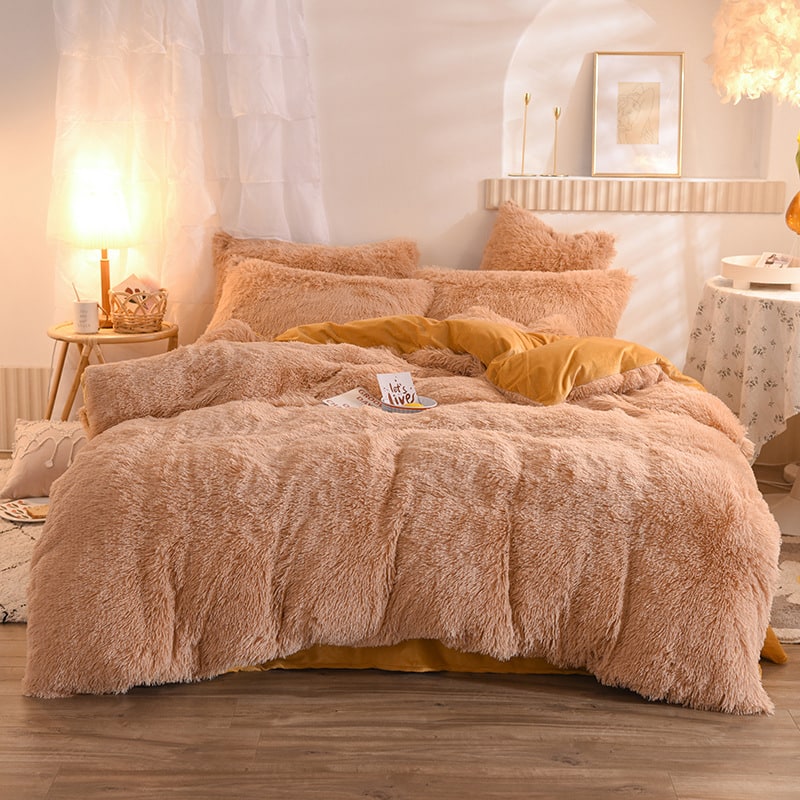 Pluizige langharige dekbedovertrek van zachte nepbont en beddenset voor kingsize daybed sprei