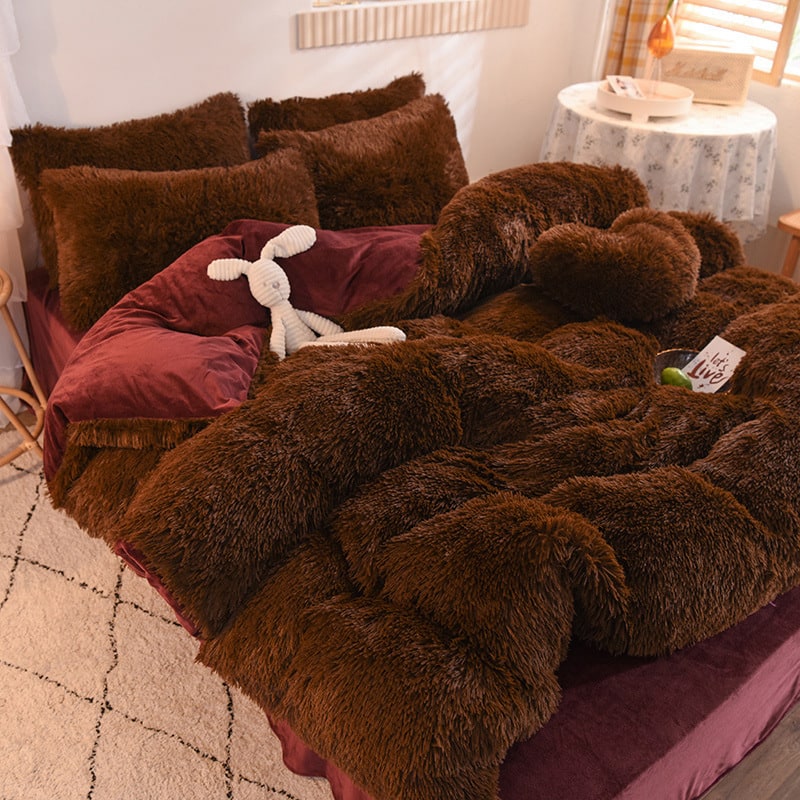 Pluizige langharige dekbedovertrek van zachte nepbont en beddenset voor kingsize daybed sprei