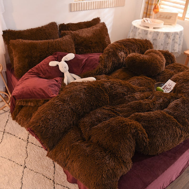 Pluizige langharige dekbedovertrek van zachte nepbont en beddenset voor kingsize daybed sprei