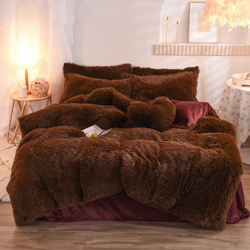 Pluizige langharige dekbedovertrek van zachte nepbont en beddenset voor kingsize daybed sprei