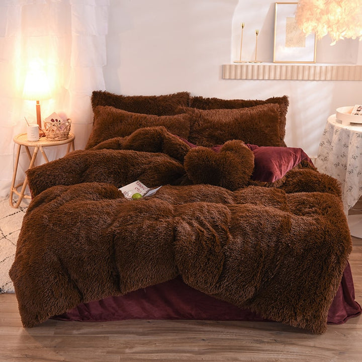 Pluizige langharige dekbedovertrek van zachte nepbont en beddenset voor kingsize daybed sprei