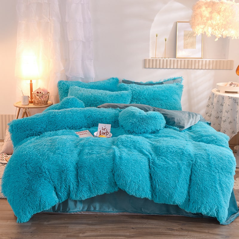 Pluizige langharige dekbedovertrek van zachte nepbont en beddenset voor kingsize daybed sprei