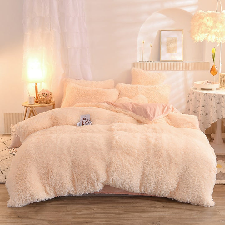 Pluizige langharige dekbedovertrek van zachte nepbont en beddenset voor kingsize daybed sprei