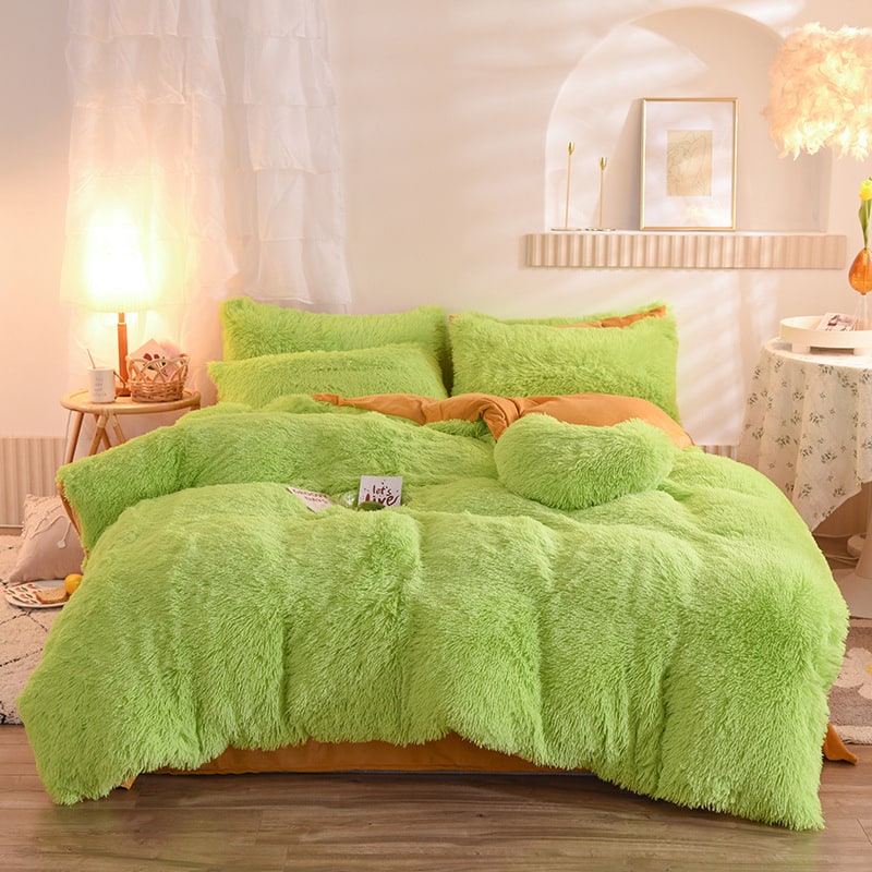 Pluizige langharige dekbedovertrek van zachte nepbont en beddenset voor kingsize daybed sprei