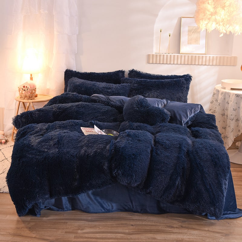 Pluizige langharige dekbedovertrek van zachte nepbont en beddenset voor kingsize daybed sprei