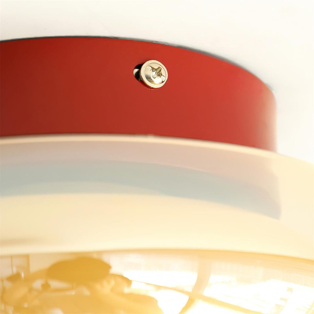Opbouw plafondlamp met amberkleurige glazen kap en geïntegreerde LED, vintage