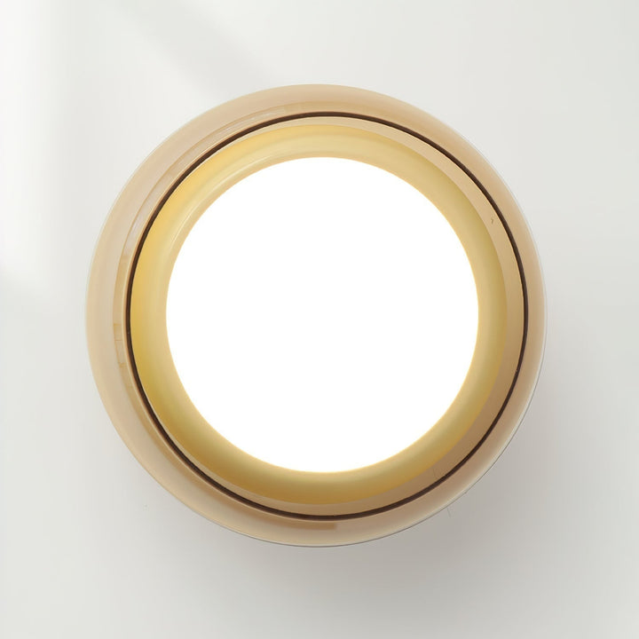 Opbouw plafondlamp met amberkleurige glazen kap en geïntegreerde LED, vintage