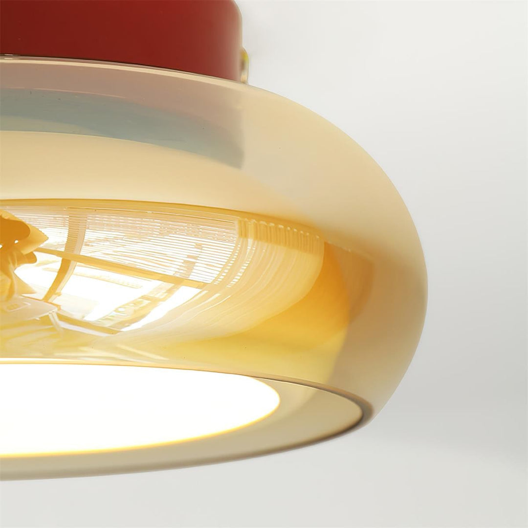 Opbouw plafondlamp met amberkleurige glazen kap en geïntegreerde LED, vintage