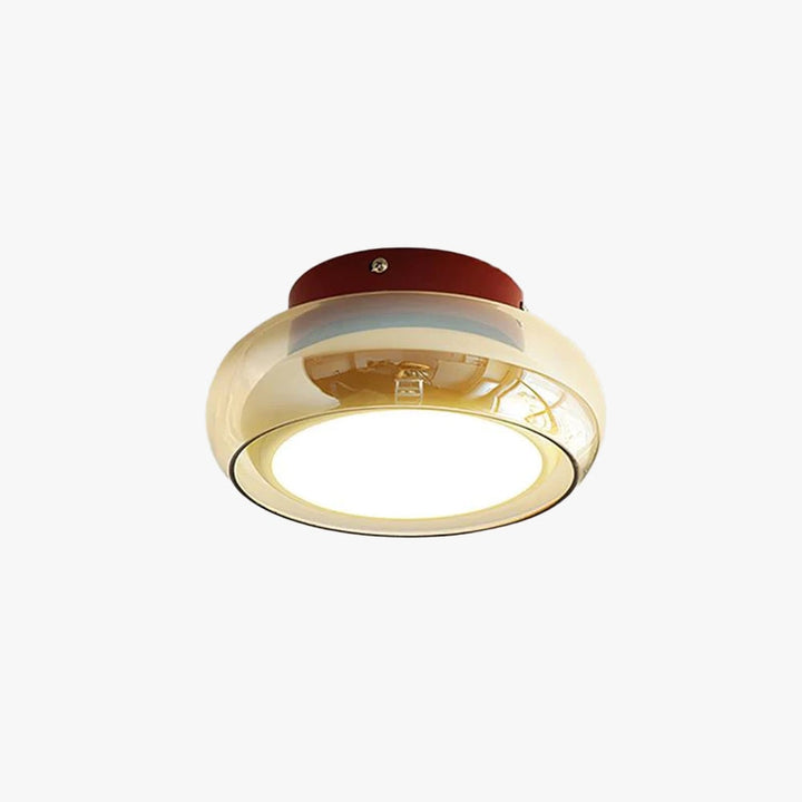 Opbouw plafondlamp met amberkleurige glazen kap en geïntegreerde LED, vintage