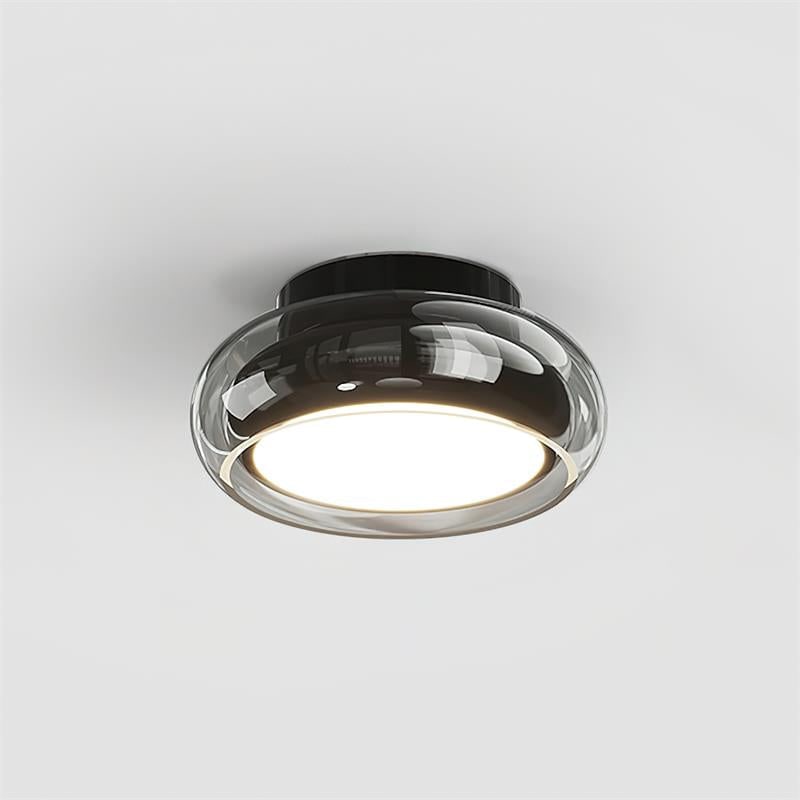Opbouw plafondlamp met amberkleurige glazen kap en geïntegreerde LED, vintage