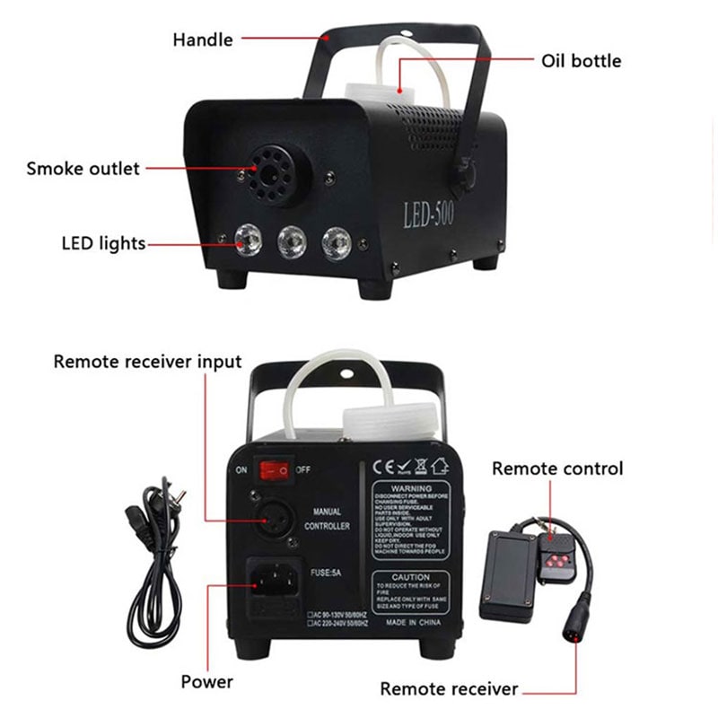 Halloween-mistmachine met ingebouwde LED-verlichting en draadloze afstandsbediening voor feestdecoratie