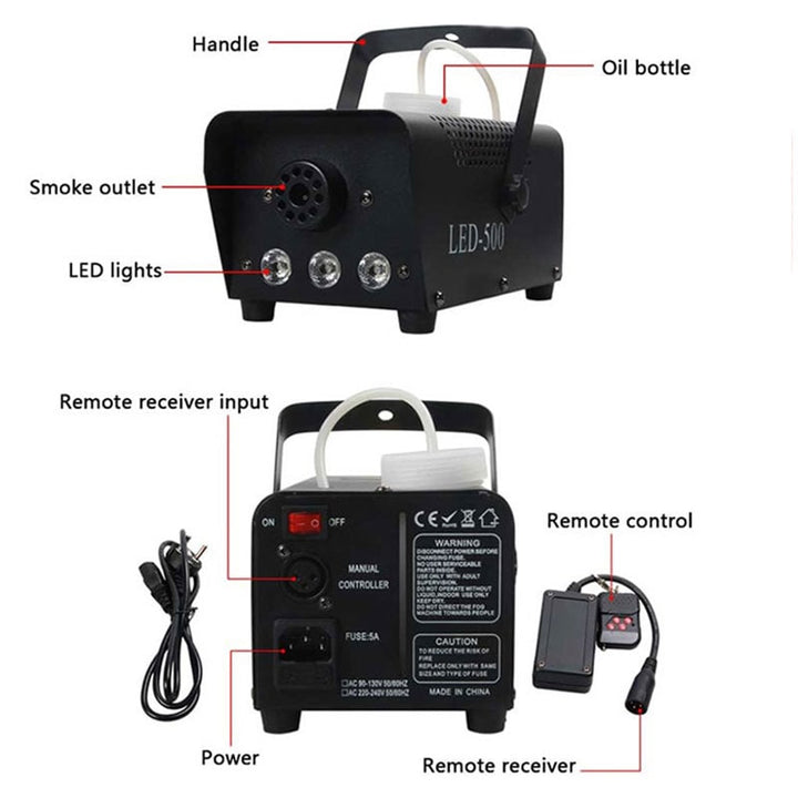Halloween-mistmachine met ingebouwde LED-verlichting en draadloze afstandsbediening voor feestdecoratie