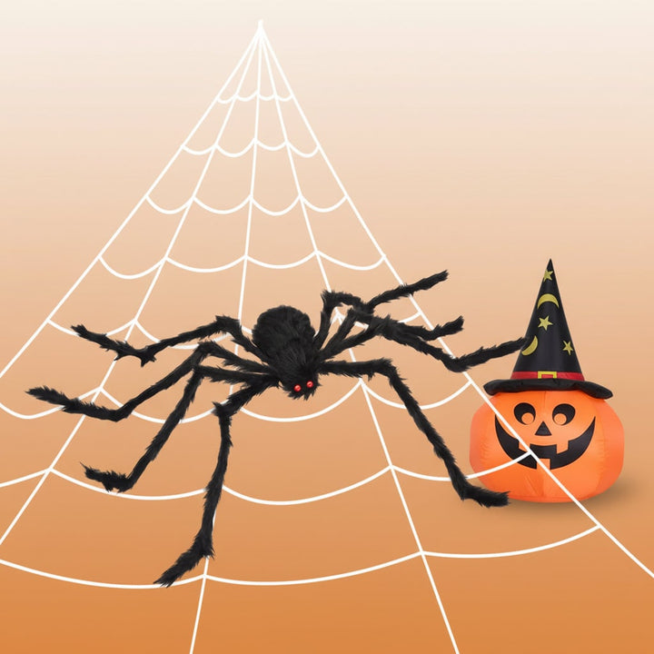Halloween reuzenspin om te vormen, decoratie met pluizige vacht, rode ogen en rekbaar spinnenweb voor tuin en feest
