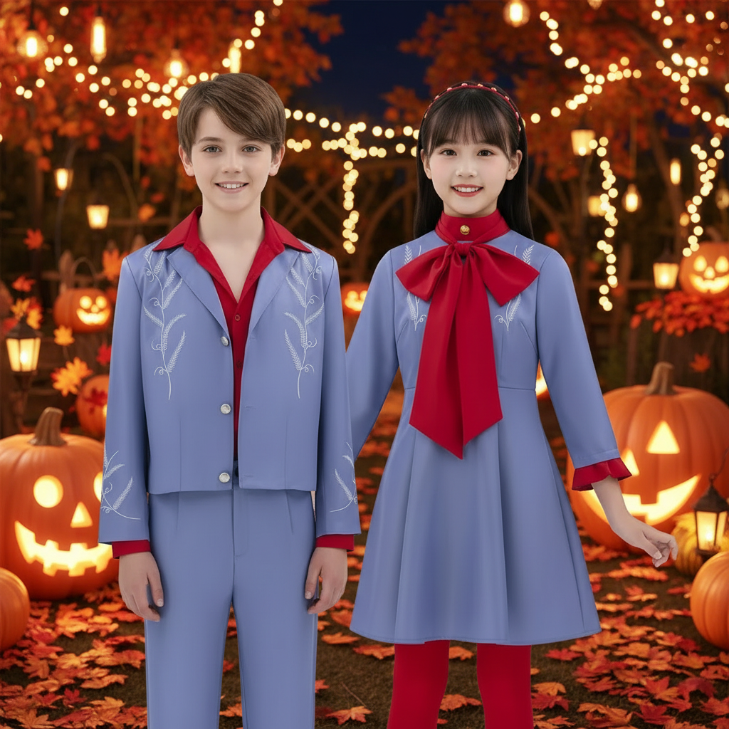 Halloween anime cosplaykostuum voor meisjes: jurk en pak met rode strik en kraag voor feesten
