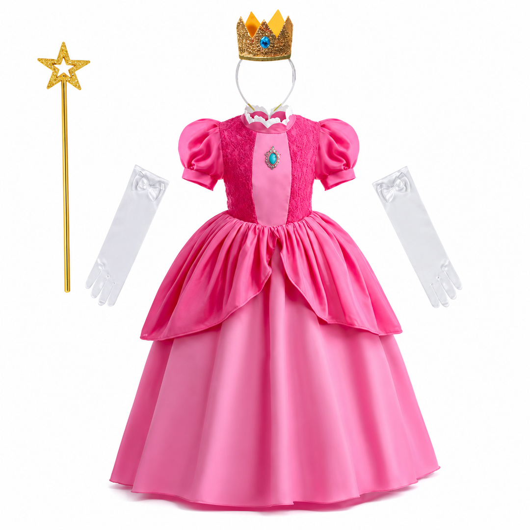 Halloween-paddenstoelprinsesjurk voor meisjes en vliegenzwamkostuumset met kroon, handschoenen en toverstaf