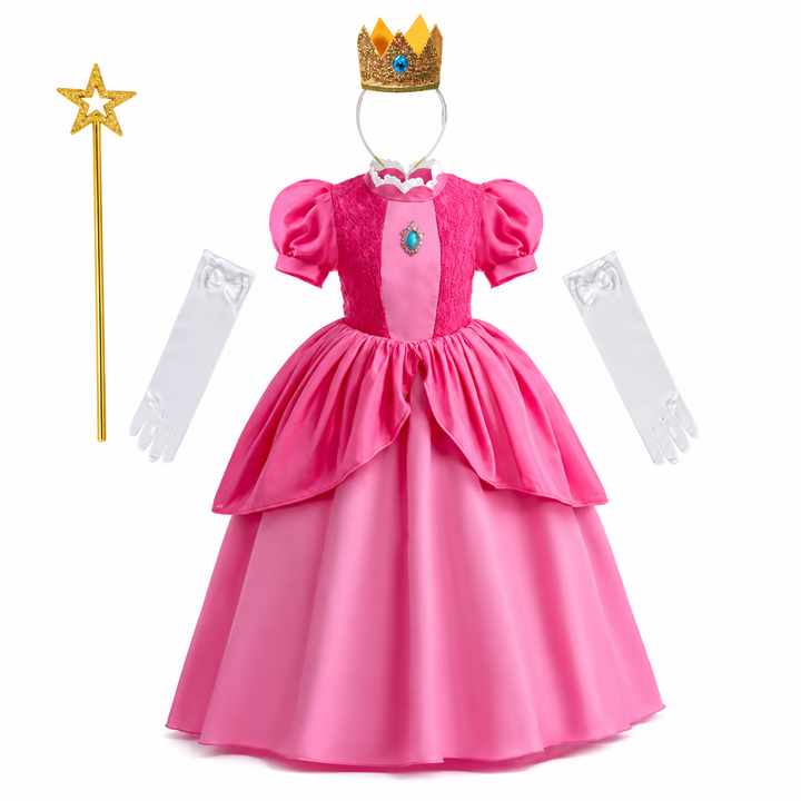 Halloween-paddenstoelprinsesjurk voor meisjes en vliegenzwamkostuumset met kroon, handschoenen en toverstaf
