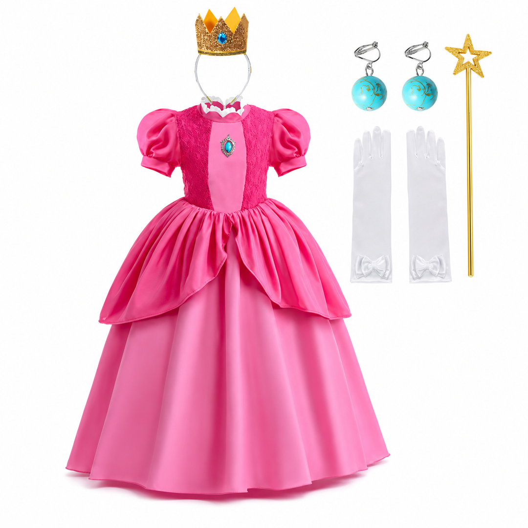 Halloween-paddenstoelprinsesjurk voor meisjes en vliegenzwamkostuumset met kroon, handschoenen en toverstaf
