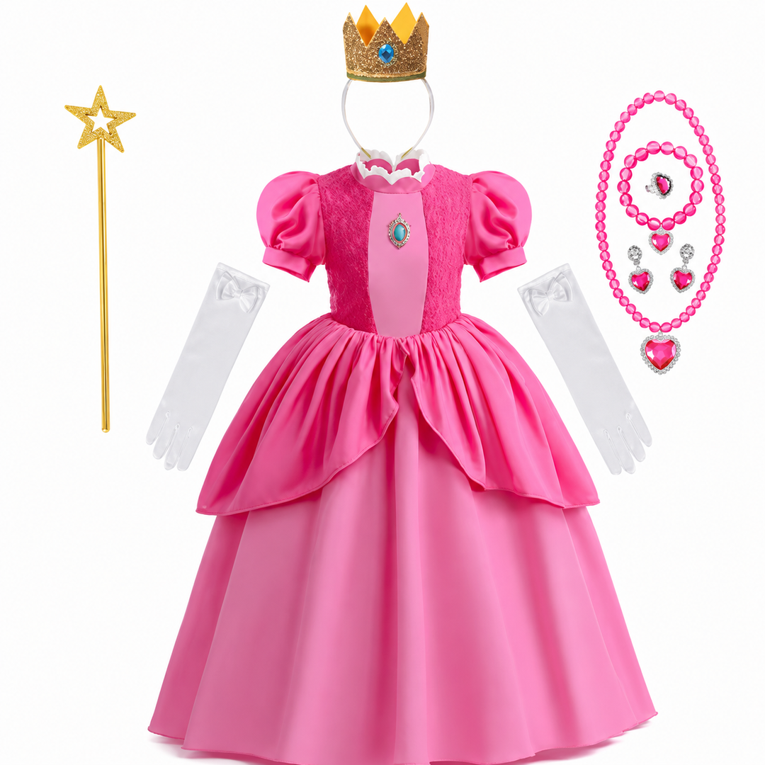 Halloween-paddenstoelprinsesjurk voor meisjes en vliegenzwamkostuumset met kroon, handschoenen en toverstaf