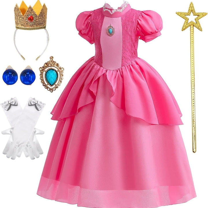 Halloween-paddenstoelprinsesjurk voor meisjes en vliegenzwamkostuumset met kroon, handschoenen en toverstaf