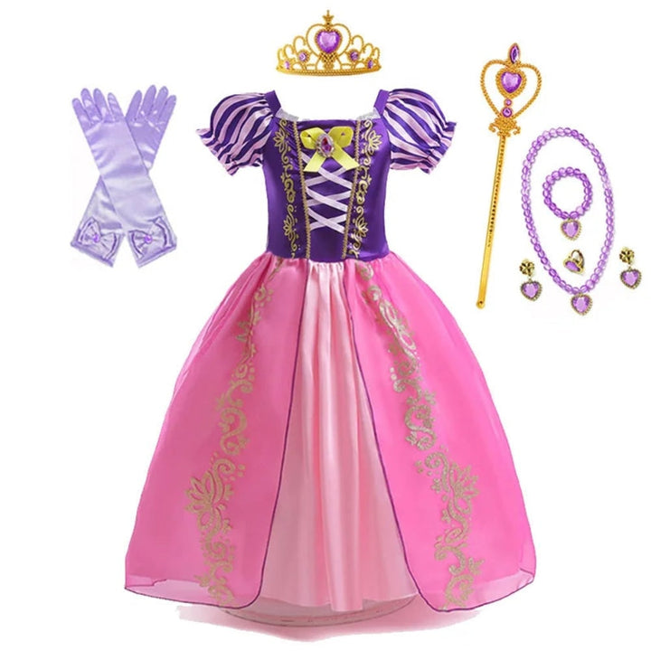 Halloween prinsessenkostuum en jurken voor meisjes voor verkleedspelletjes, tiara en handschoenen