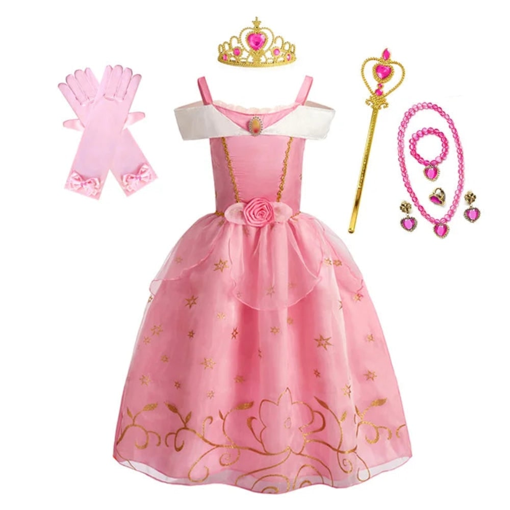 Halloween prinsessenkostuum en jurken voor meisjes voor verkleedspelletjes, tiara en handschoenen