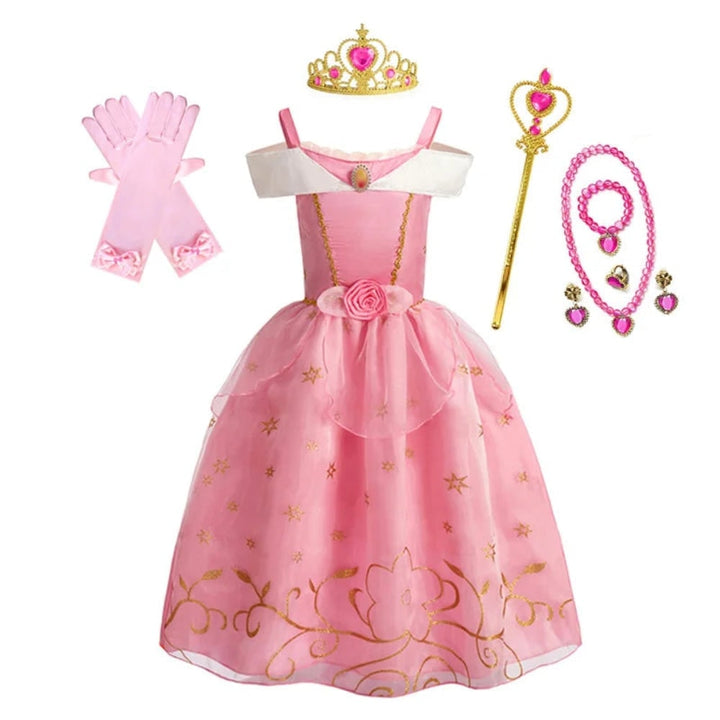 Halloween prinsessenkostuum en jurken voor meisjes voor verkleedspelletjes, tiara en handschoenen