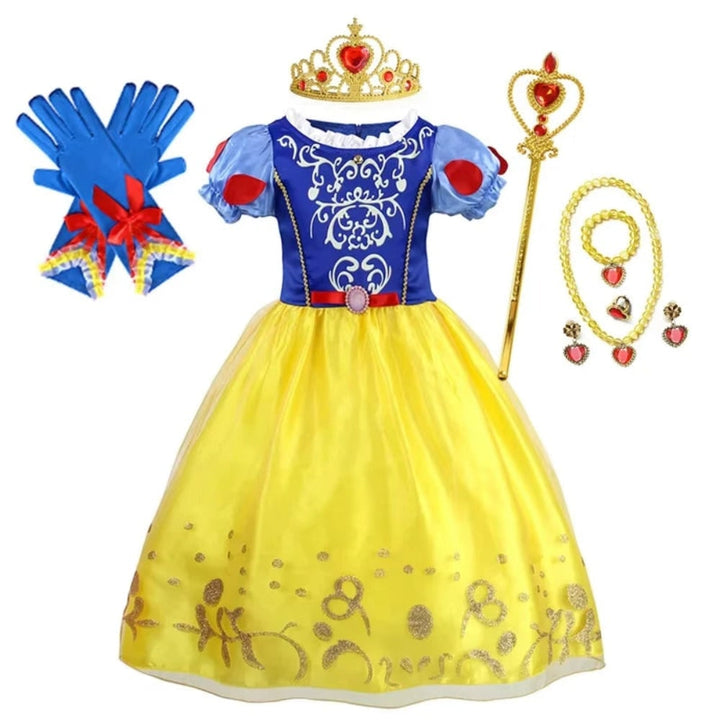Halloween prinsessenkostuum en jurken voor meisjes voor verkleedspelletjes, tiara en handschoenen