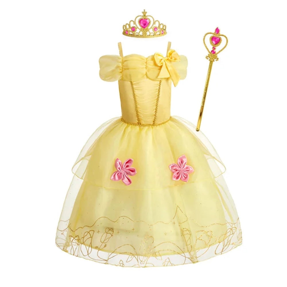 Halloween prinsessenkostuum en jurken voor meisjes voor verkleedspelletjes, tiara en handschoenen