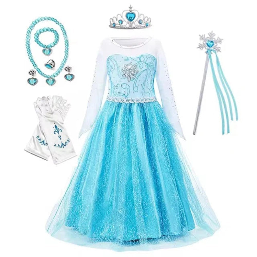 Halloween prinsessenkostuum en jurken voor meisjes voor verkleedspelletjes, tiara en handschoenen