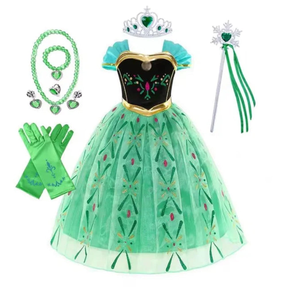 Halloween prinsessenkostuum en jurken voor meisjes voor verkleedspelletjes, tiara en handschoenen