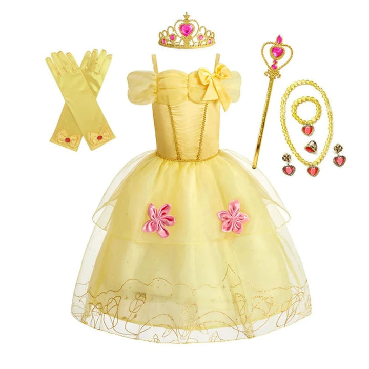 Halloween prinsessenkostuum en jurken voor meisjes voor verkleedspelletjes, tiara en handschoenen