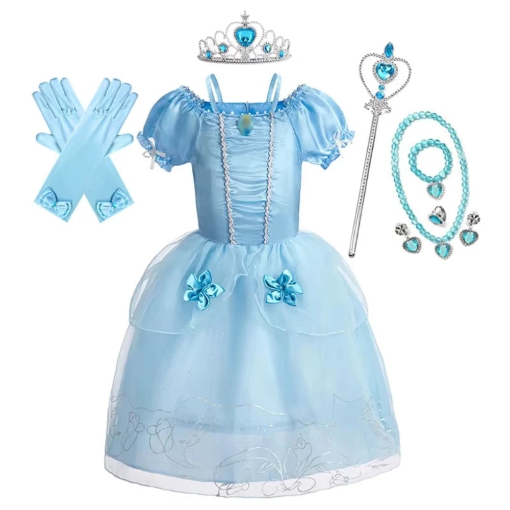 Halloween prinsessenkostuum en jurken voor meisjes voor verkleedspelletjes, tiara en handschoenen