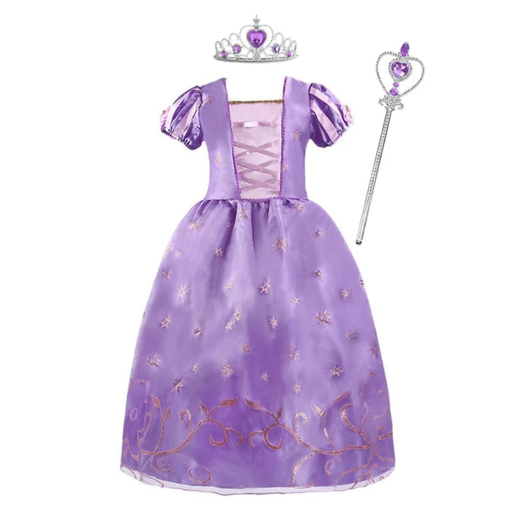 Halloween prinsessenkostuum en jurken voor meisjes voor verkleedspelletjes, tiara en handschoenen