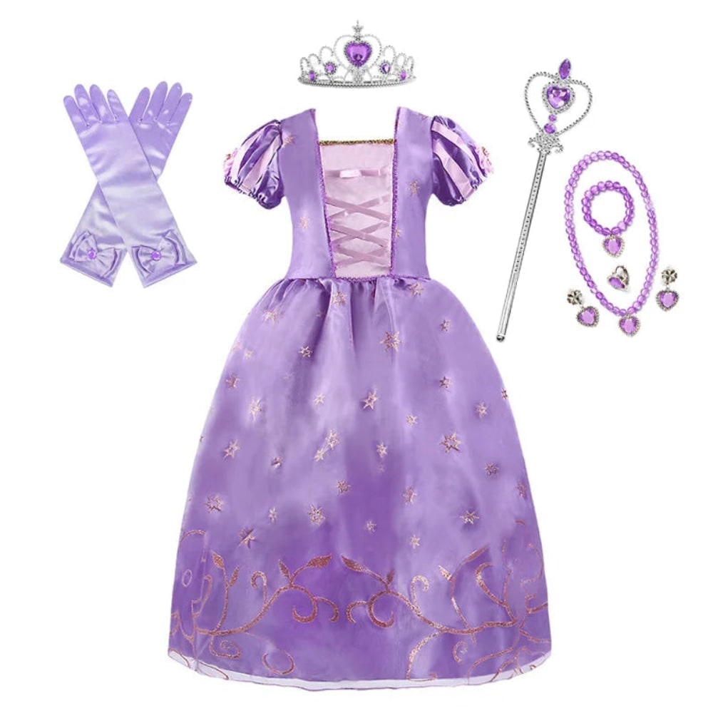 Halloween prinsessenkostuum en jurken voor meisjes voor verkleedspelletjes, tiara en handschoenen
