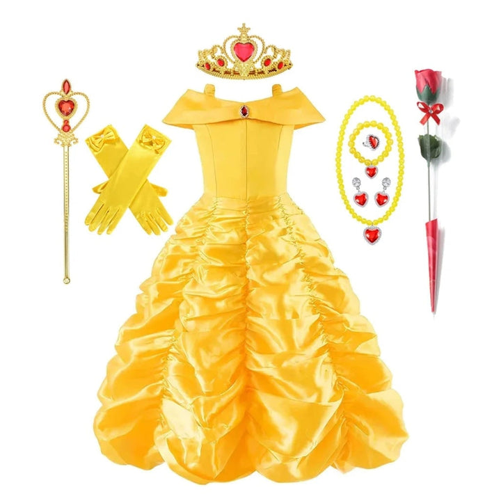 Halloween prinsessenkostuum en jurken voor meisjes met baljurk, tiara, scepter en accessoireset