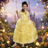 Halloween prinsessenjurk voor meisjes met gouden lijfje met pailletten en sterrentoverstaf