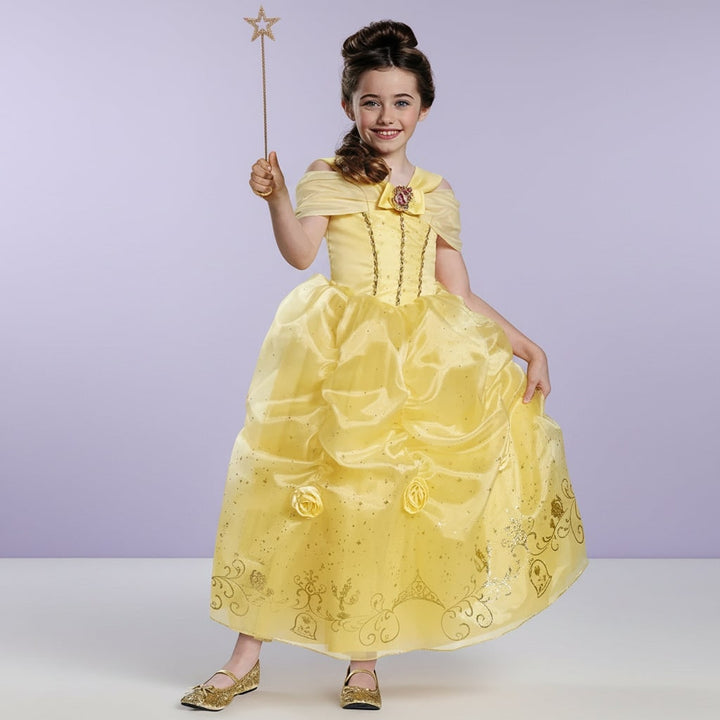 Halloween prinsessenjurk voor meisjes met gouden lijfje met pailletten en sterrentoverstaf