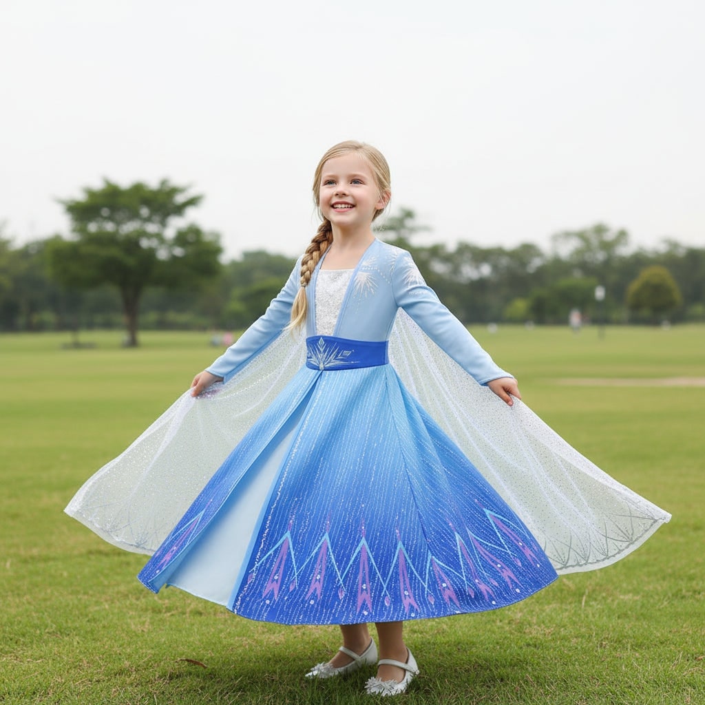 Halloween sprookjesprinses kostuumjurk voor meisjes met tiara, toverstaf en handschoenen