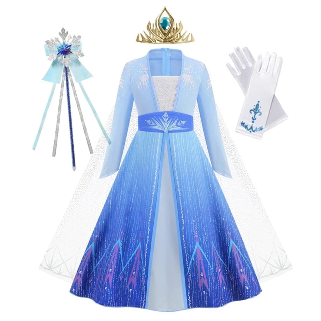Halloween sprookjesprinses kostuumjurk voor meisjes met tiara, toverstaf en handschoenen