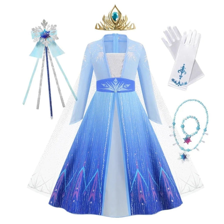 Halloween sprookjesprinses kostuumjurk voor meisjes met tiara, toverstaf en handschoenen
