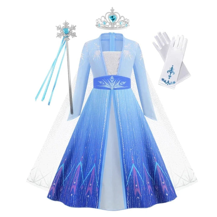 Halloween sprookjesprinses kostuumjurk voor meisjes met tiara, toverstaf en handschoenen