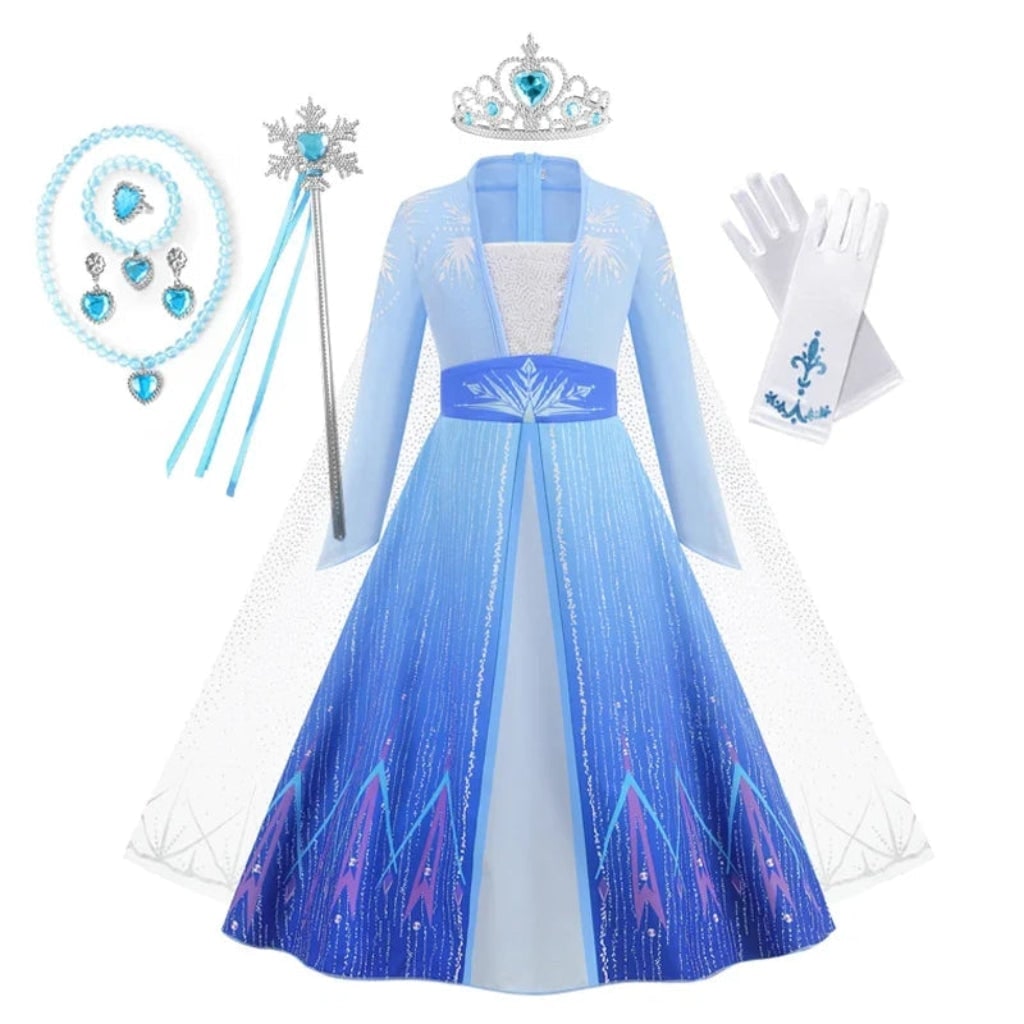 Halloween sprookjesprinses kostuumjurk voor meisjes met tiara, toverstaf en handschoenen