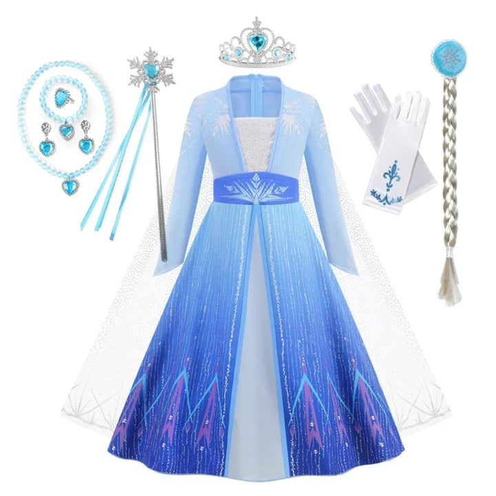 Halloween sprookjesprinses kostuumjurk voor meisjes met tiara, toverstaf en handschoenen