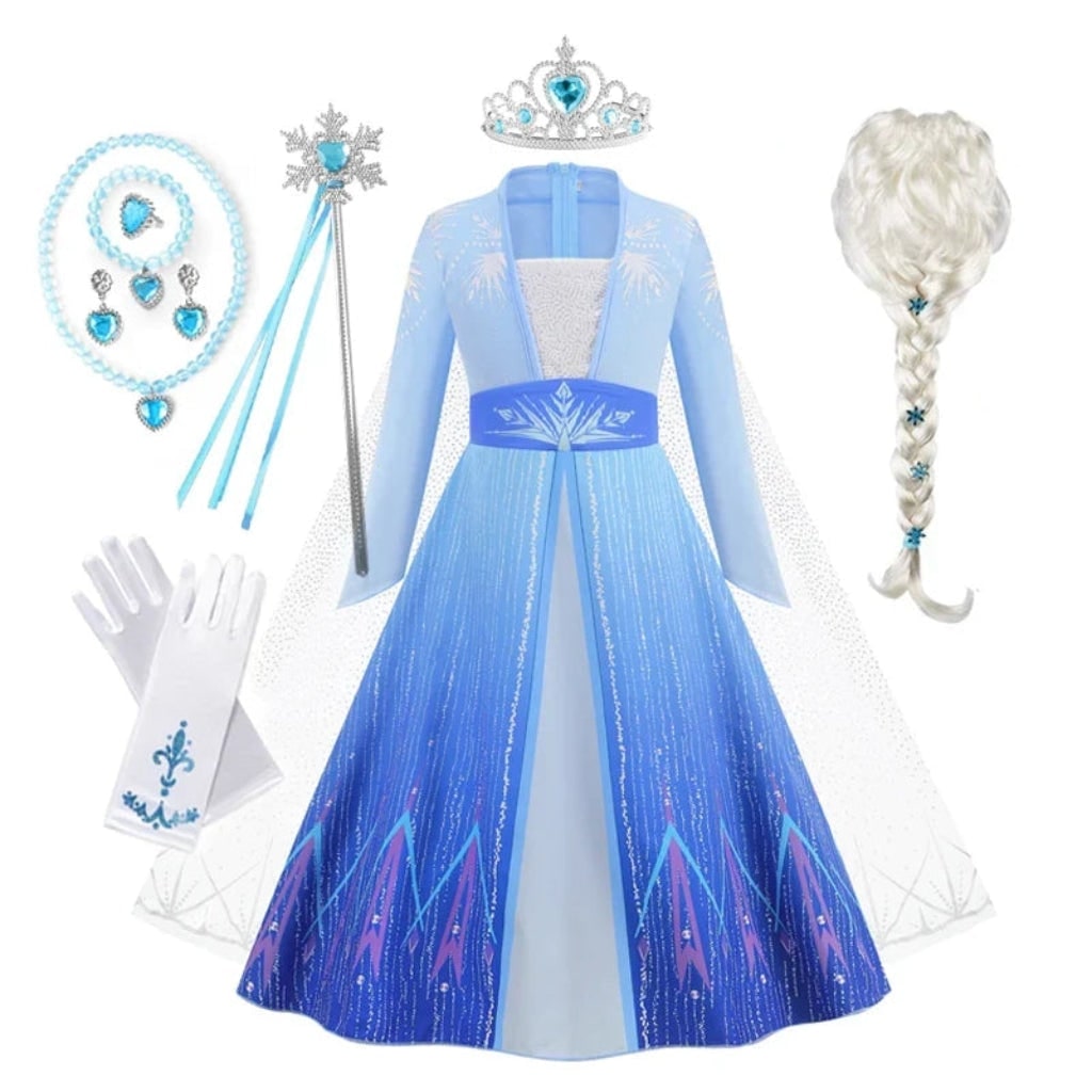 Halloween sprookjesprinses kostuumjurk voor meisjes met tiara, toverstaf en handschoenen