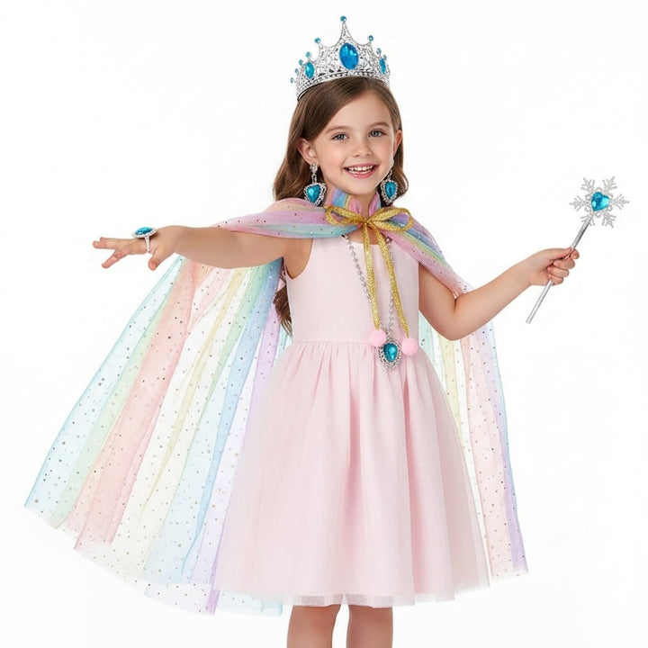 Prinsessenjurk verkleedkleding voor meisjes Halloween voor kinderen met cape, tiara en accessoires, set