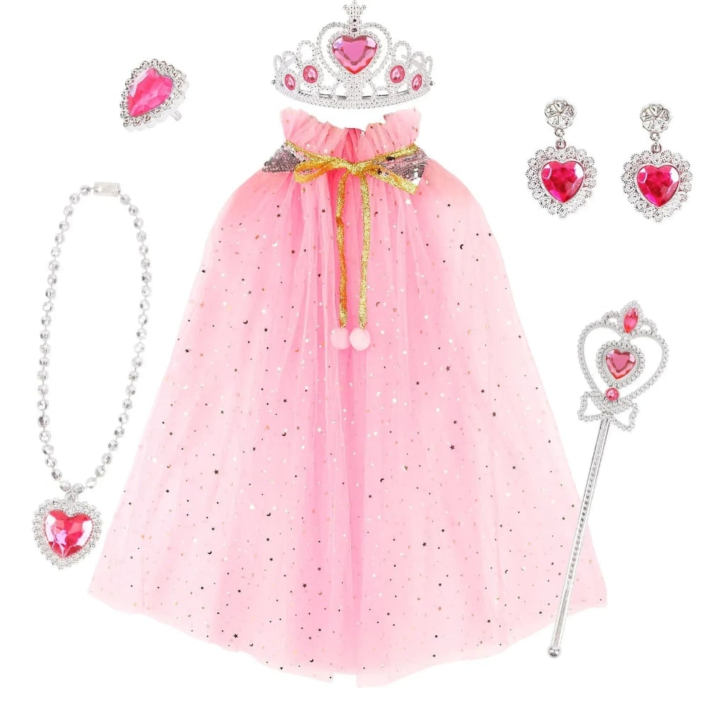 Prinsessenjurk verkleedkleding voor meisjes Halloween voor kinderen met cape, tiara en accessoires, set