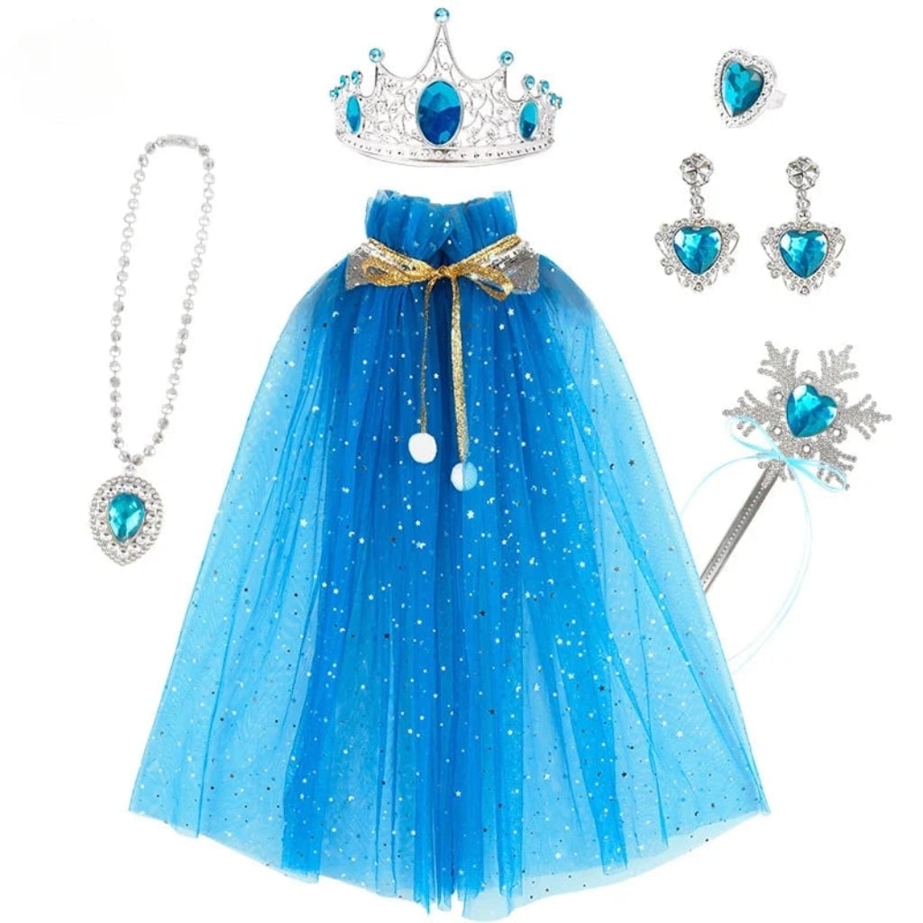 Prinsessenjurk verkleedkleding voor meisjes Halloween voor kinderen met cape, tiara en accessoires, set