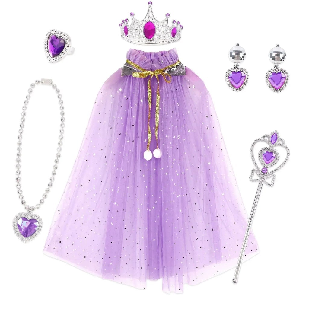 Prinsessenjurk verkleedkleding voor meisjes Halloween voor kinderen met cape, tiara en accessoires, set